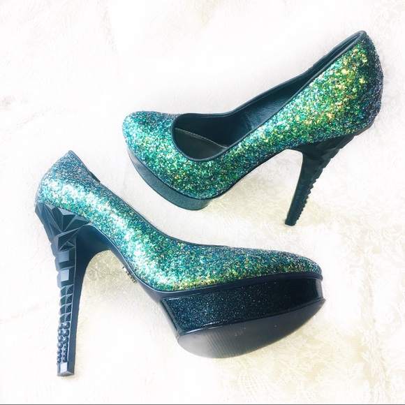 RACHEL Rachel Roy Shoes - Rachel Roy Green Glitter Sparkle Platform Heel 8.5